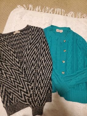 Teal Cable-Knit Cardigan & Black-Gray Zigzag  Cardigan